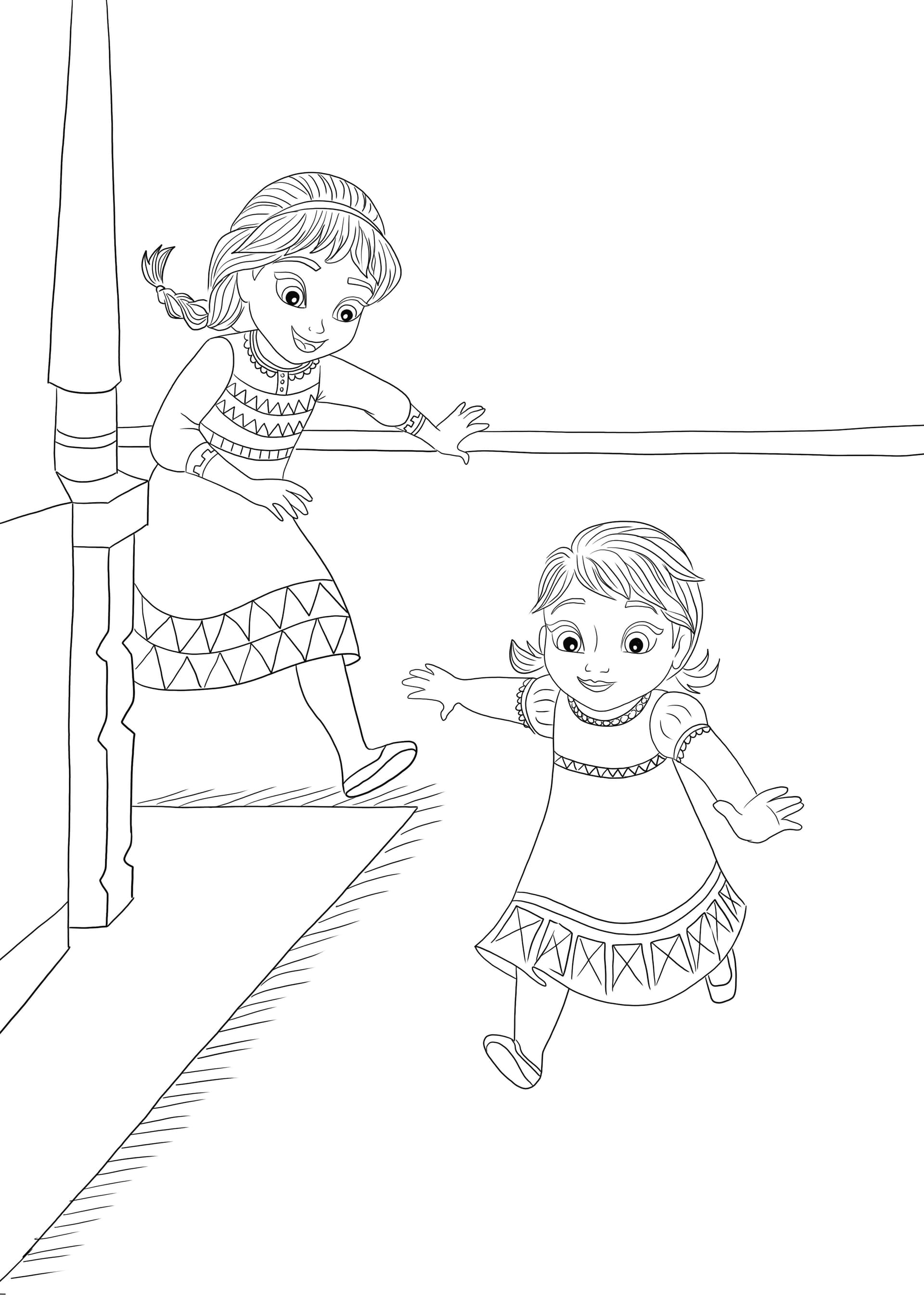Young Anna and Elsa playing together