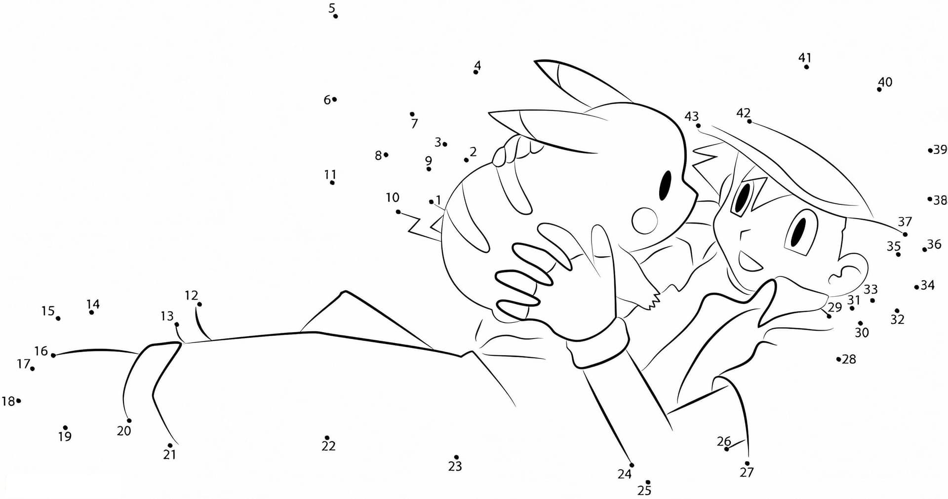Ash And Pikachu 2 Dot To Dot Coloring Page
