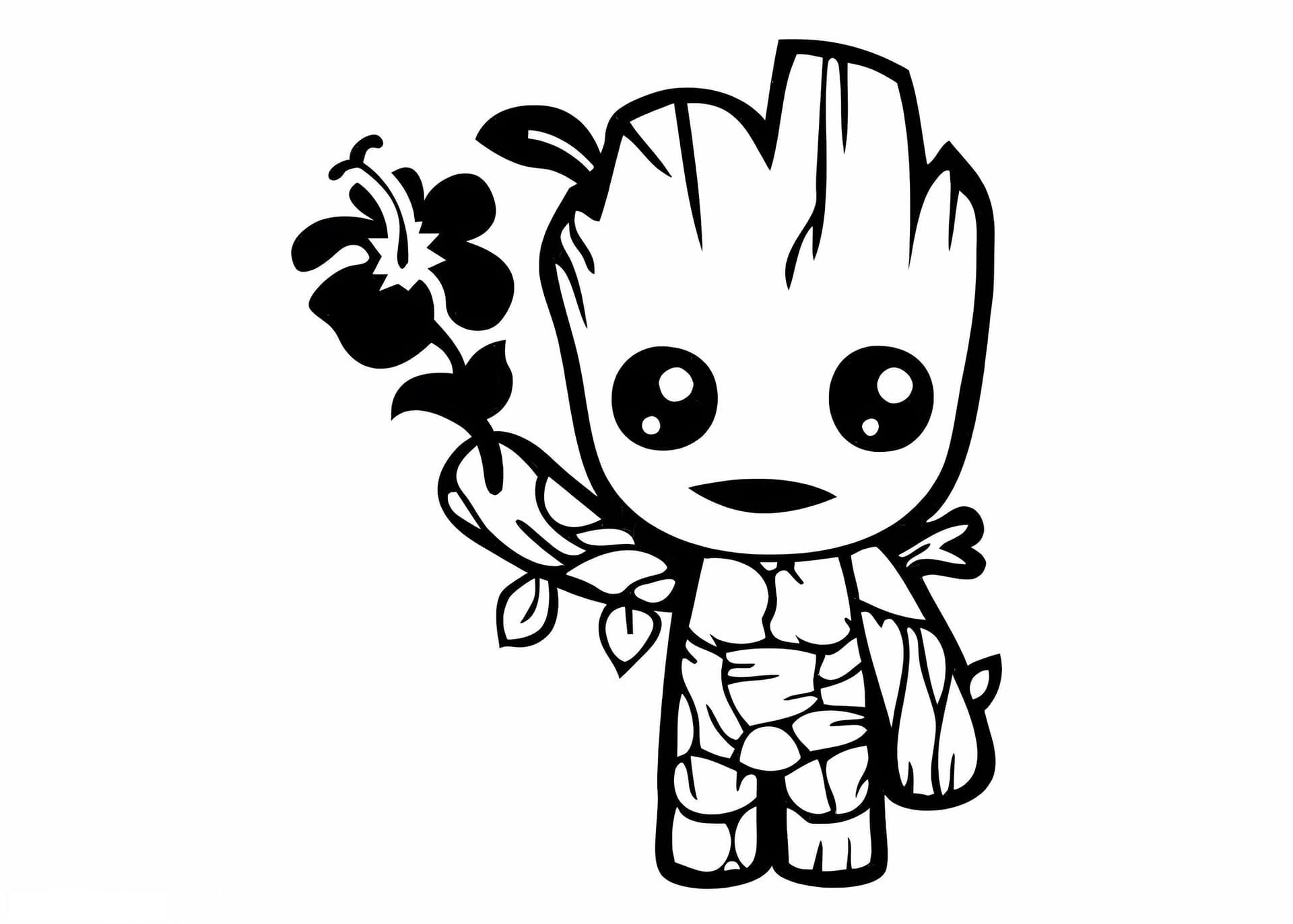 Chibi Groot Holding A Flower