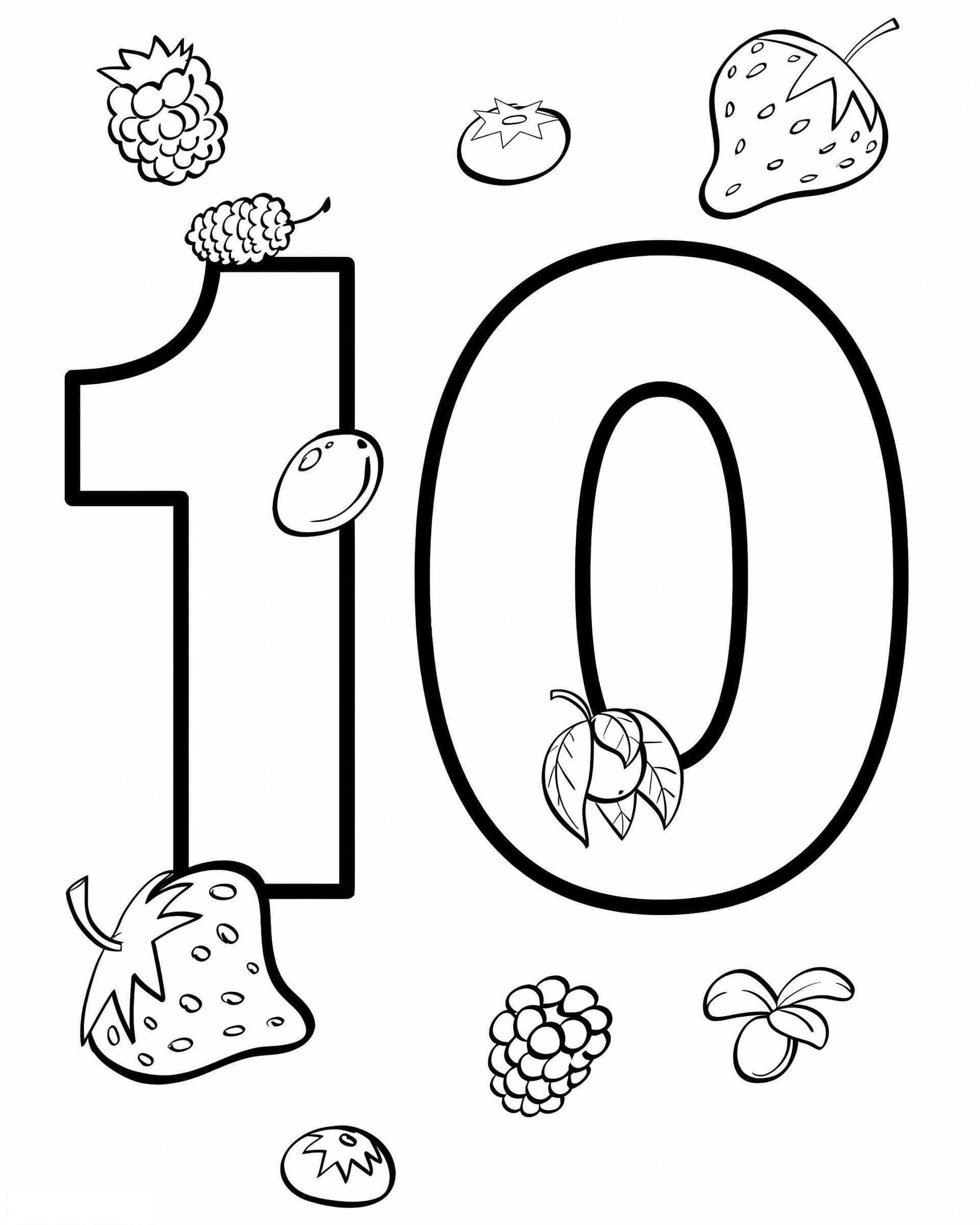 Number 10 And Fruits