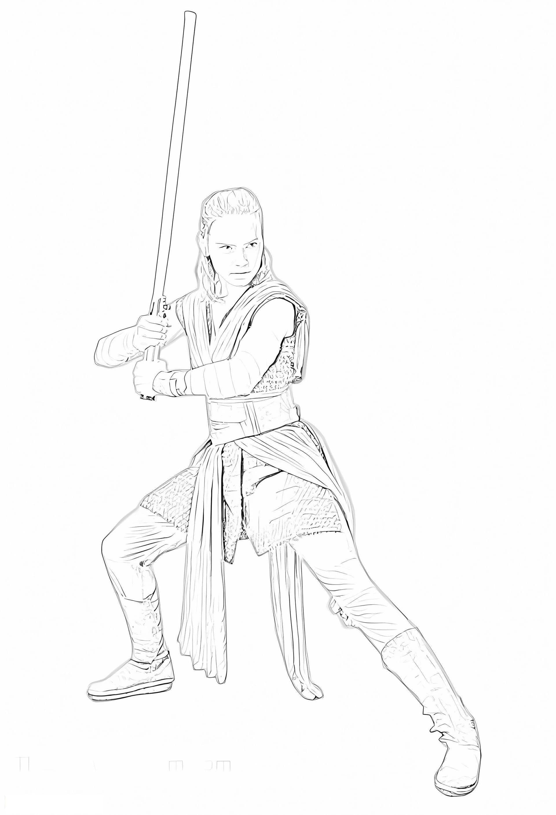 Rey Holding Lightsaber