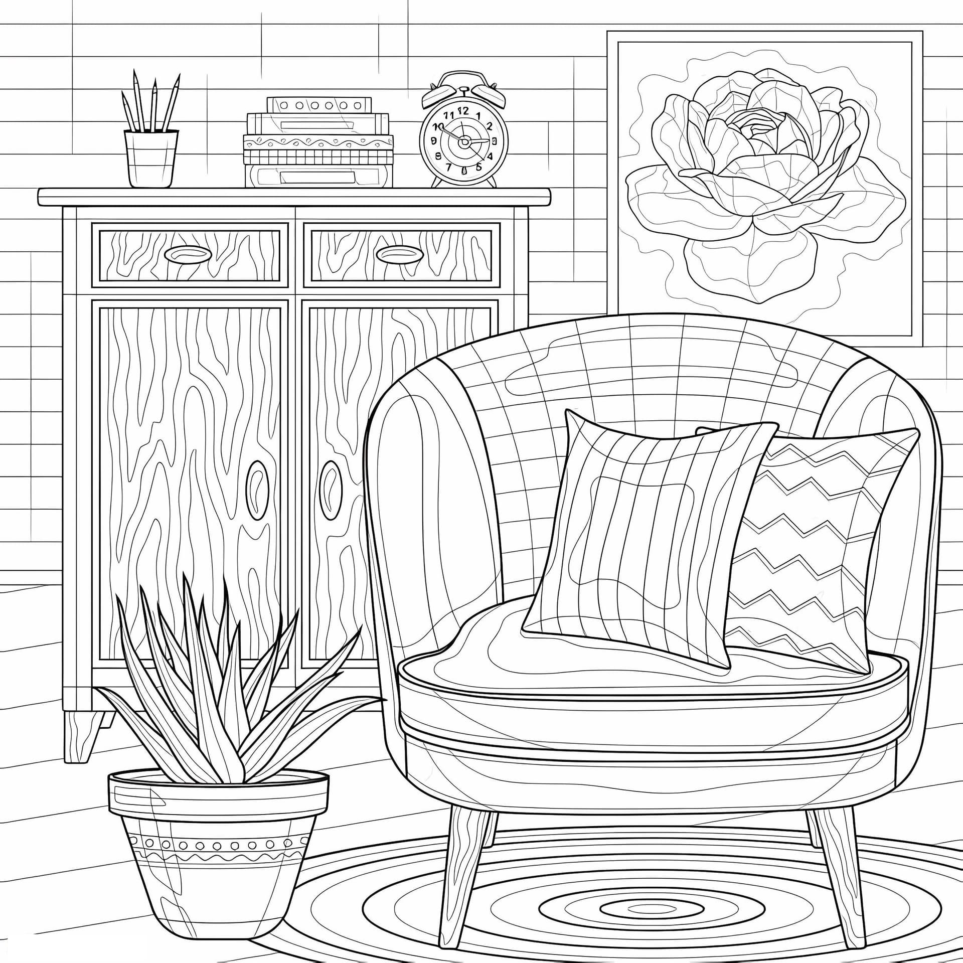 Living Room With Armchair And Chest Of Drawers