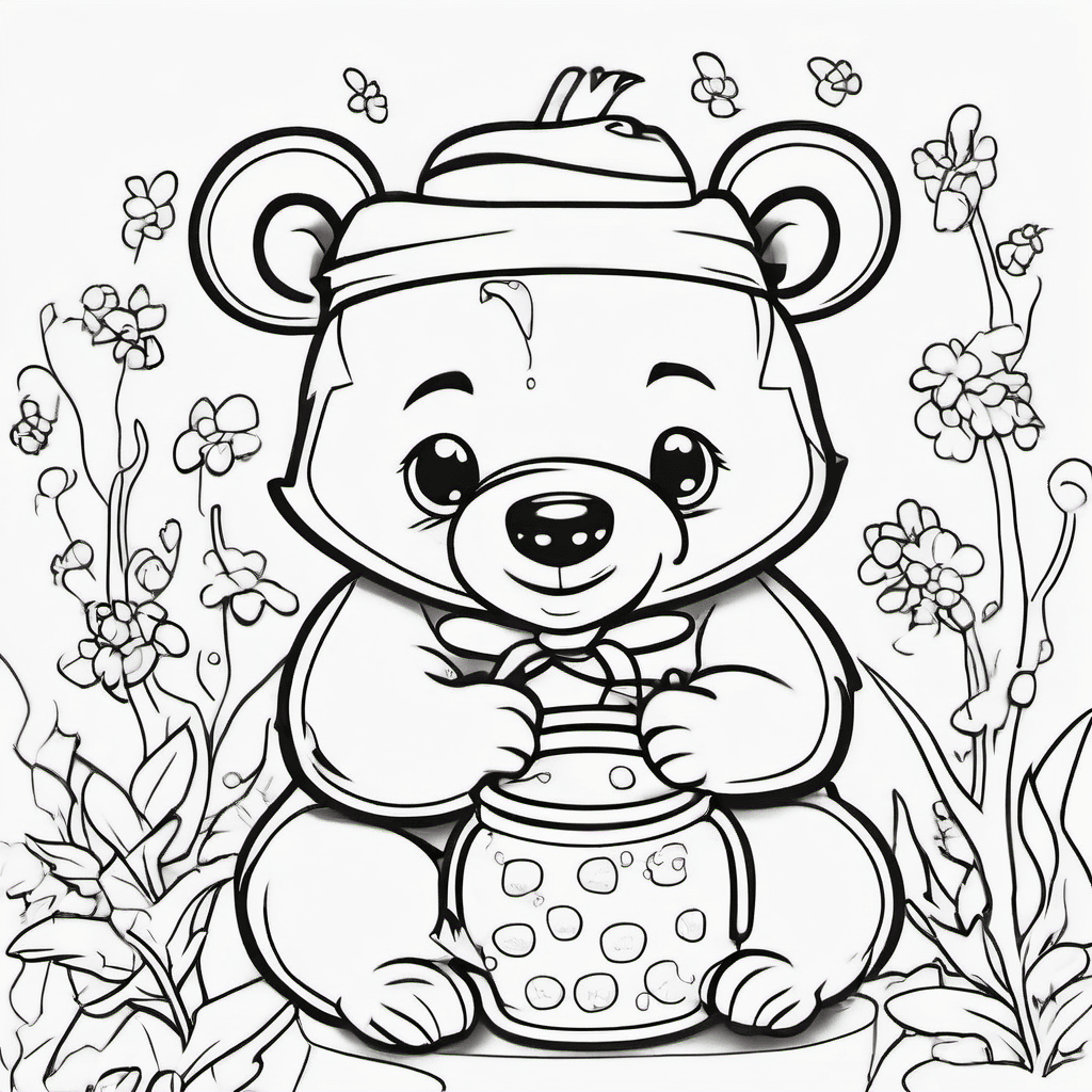 Cute bear eating honey no background
