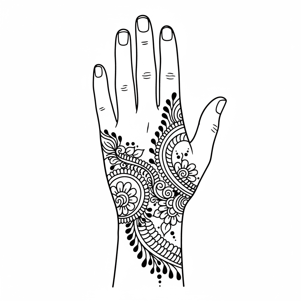 Simple henna design on hand von zeigefinger bis nach unten