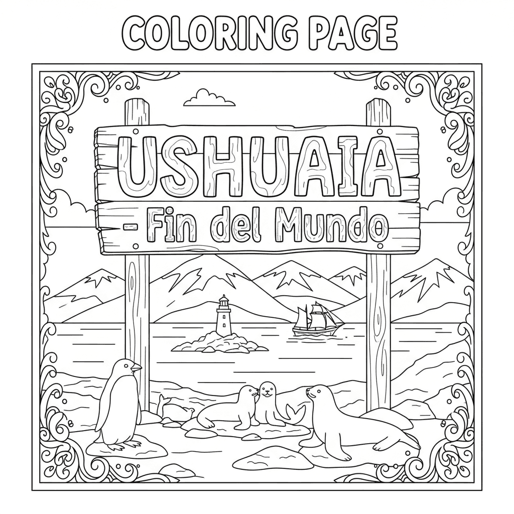 El cartel "USHUAIA - Fin del Mundo".