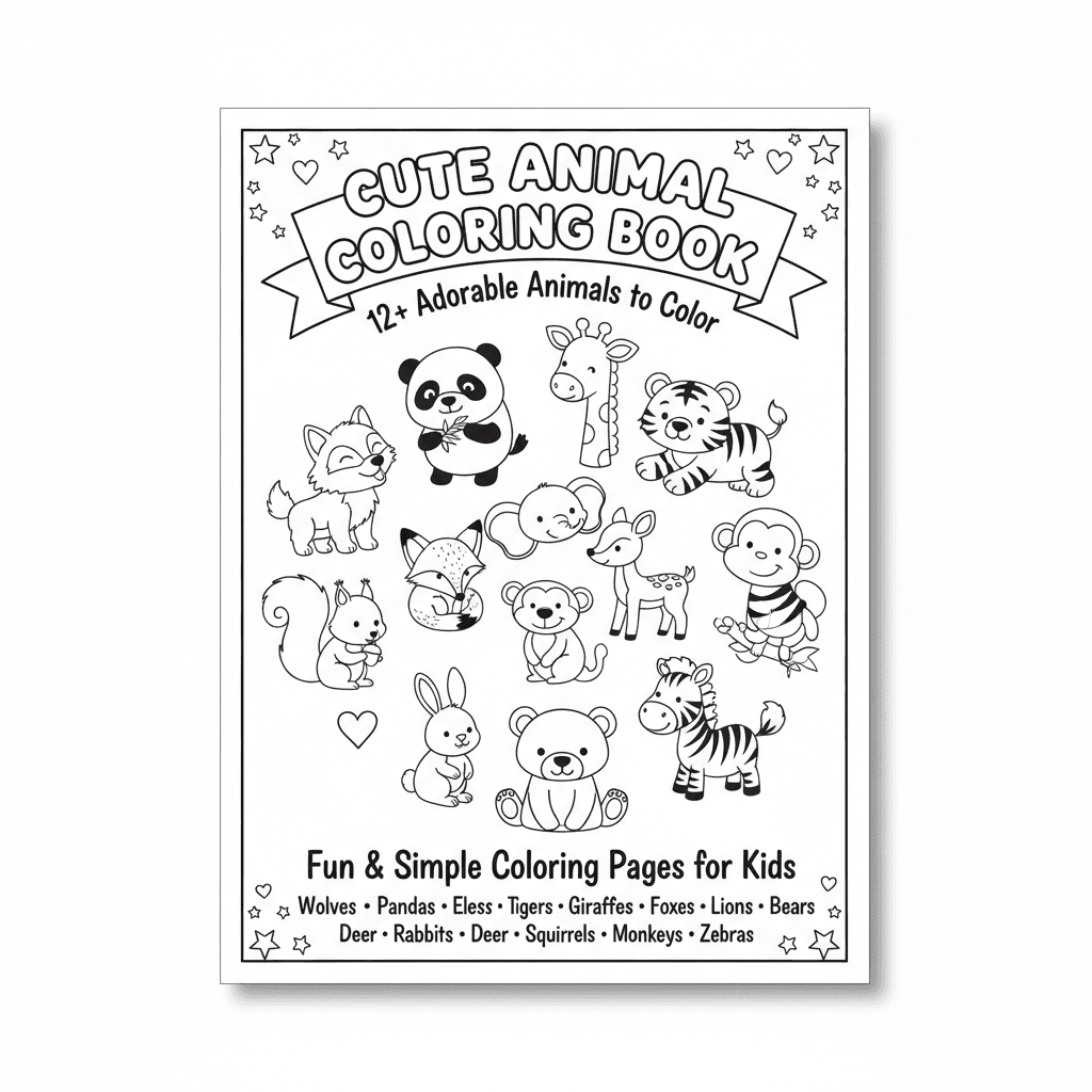**CUTE ANIMAL COLORING BOOK** **12+ Adorable Animals to Color** Fun & Simple Col