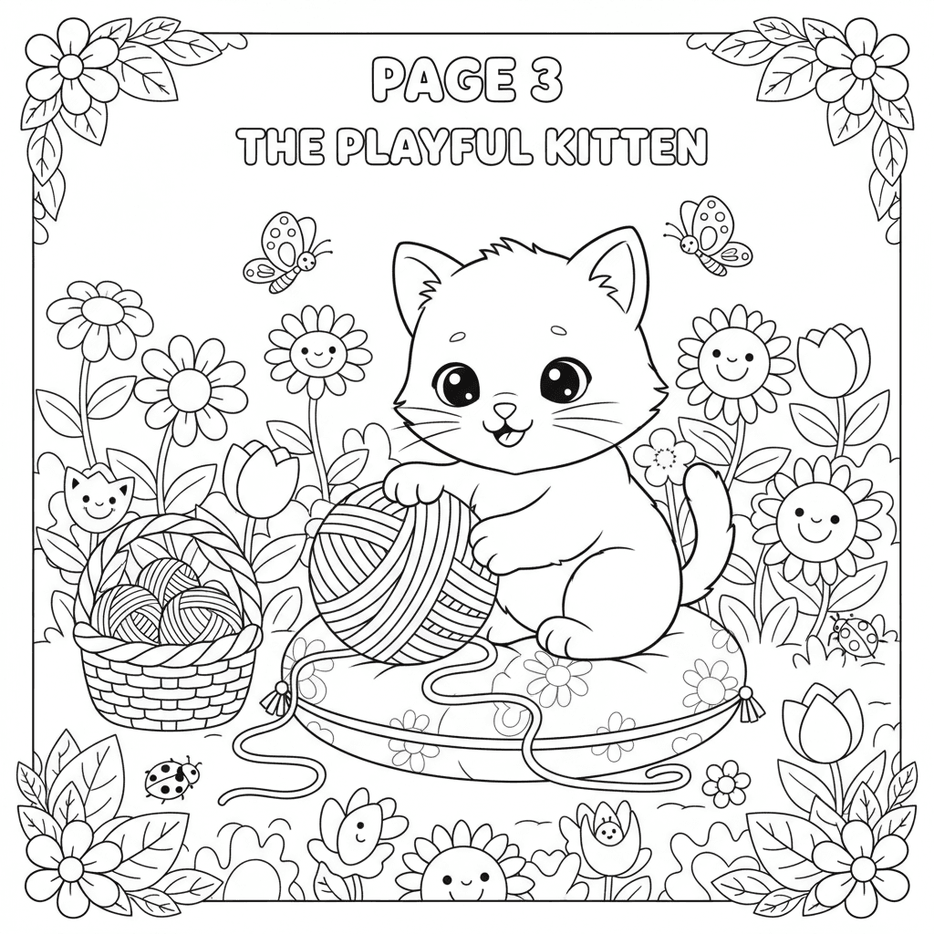 Create page 3 of a professional 20-page children's coloring book called 'Adorabl