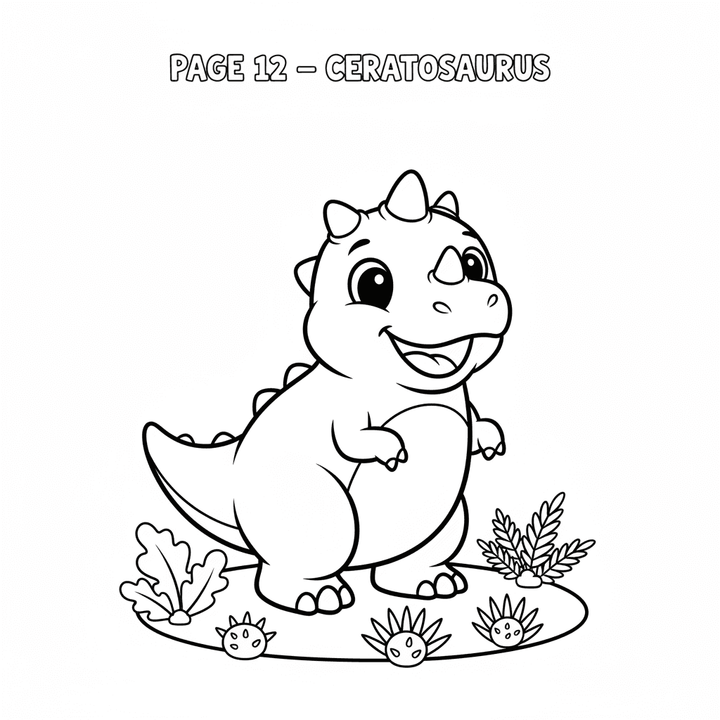 PAGE 12 — CERATOSAURUS Create ONE single printable preschool dinosaur coloring p