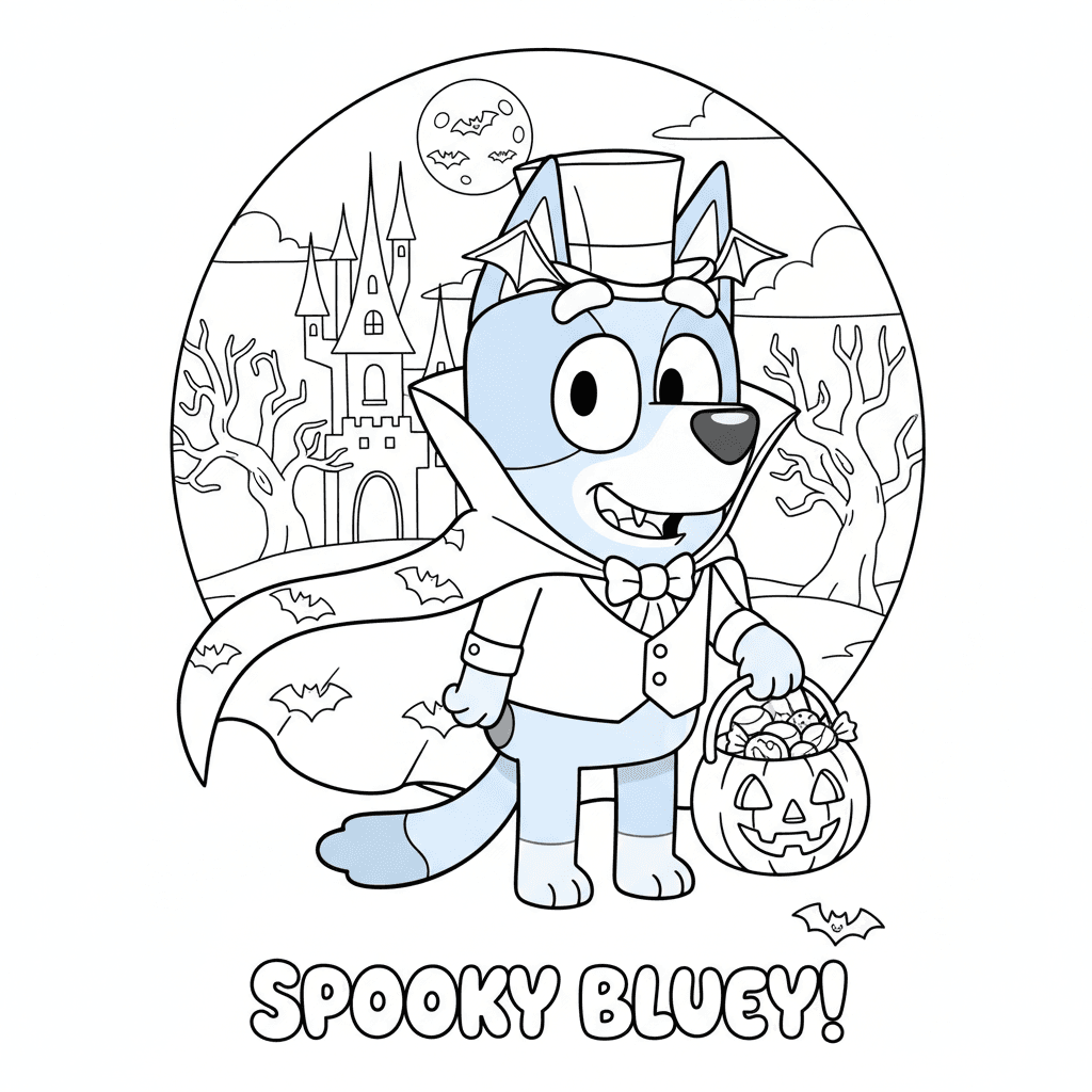 Bluey verkleed als vampier