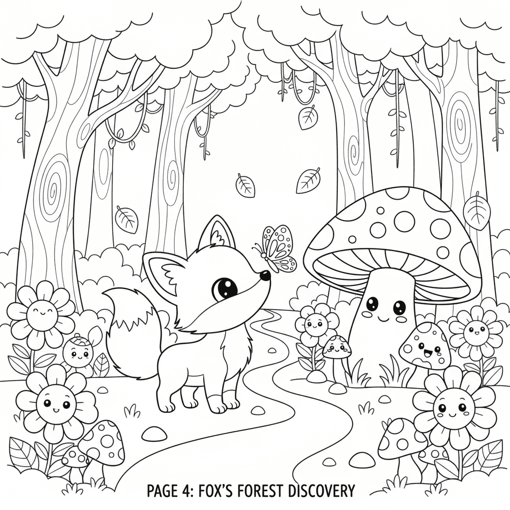 Create page 4 of a professional 20-page children's coloring book called 'Adorabl