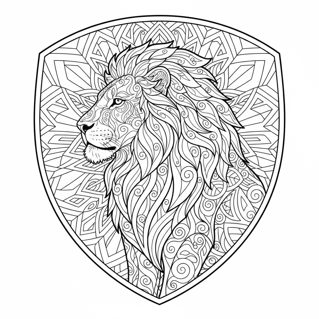 Un magestuoso leon de lado. que la mandala no sea circular