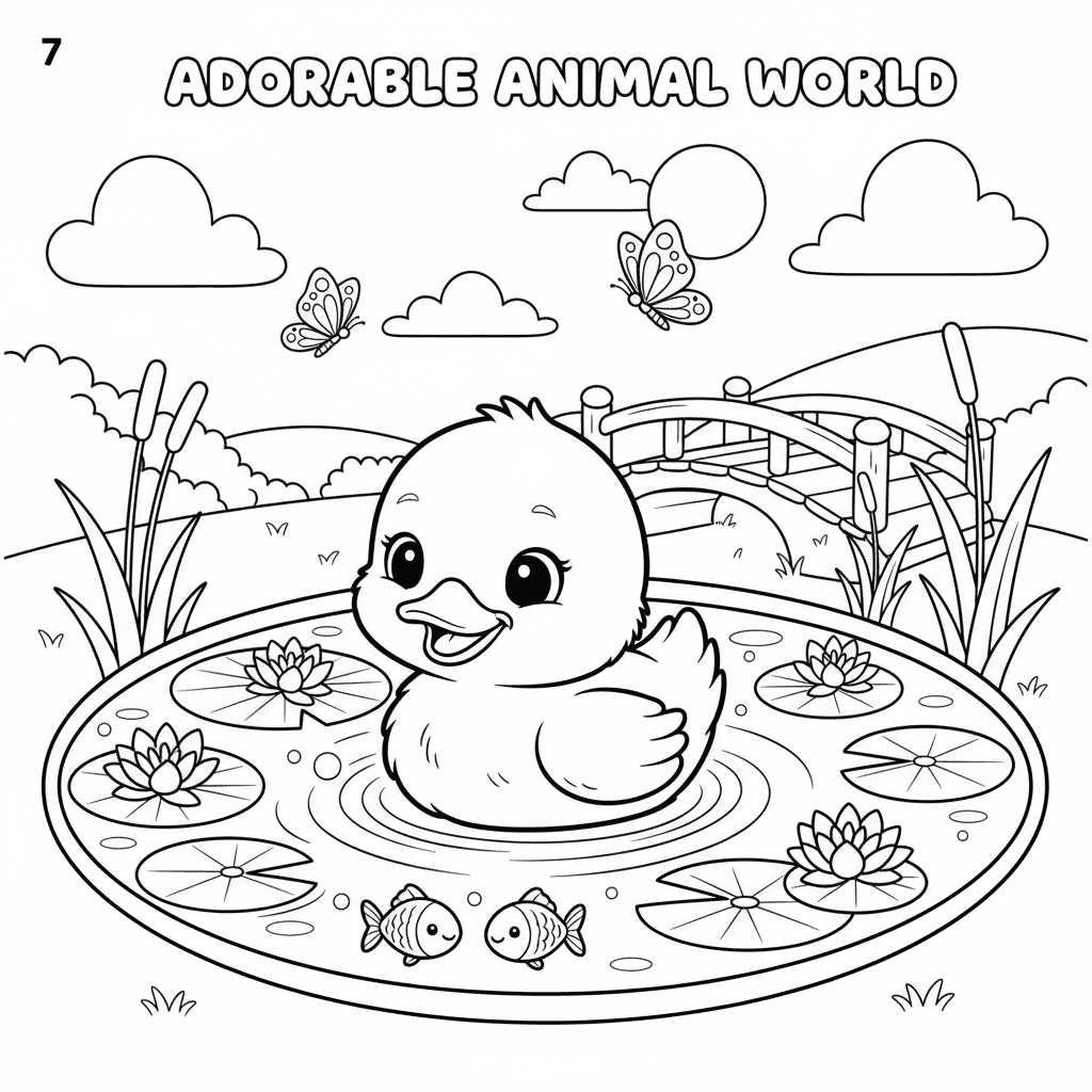 Create page 7 of a professional 20-page children's coloring book called 'Adorabl