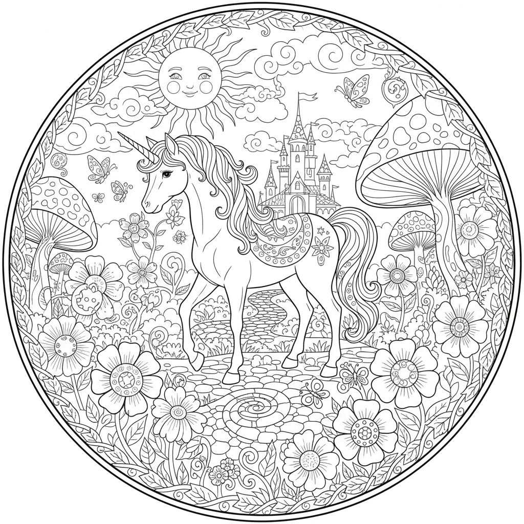A unicorn in a garden