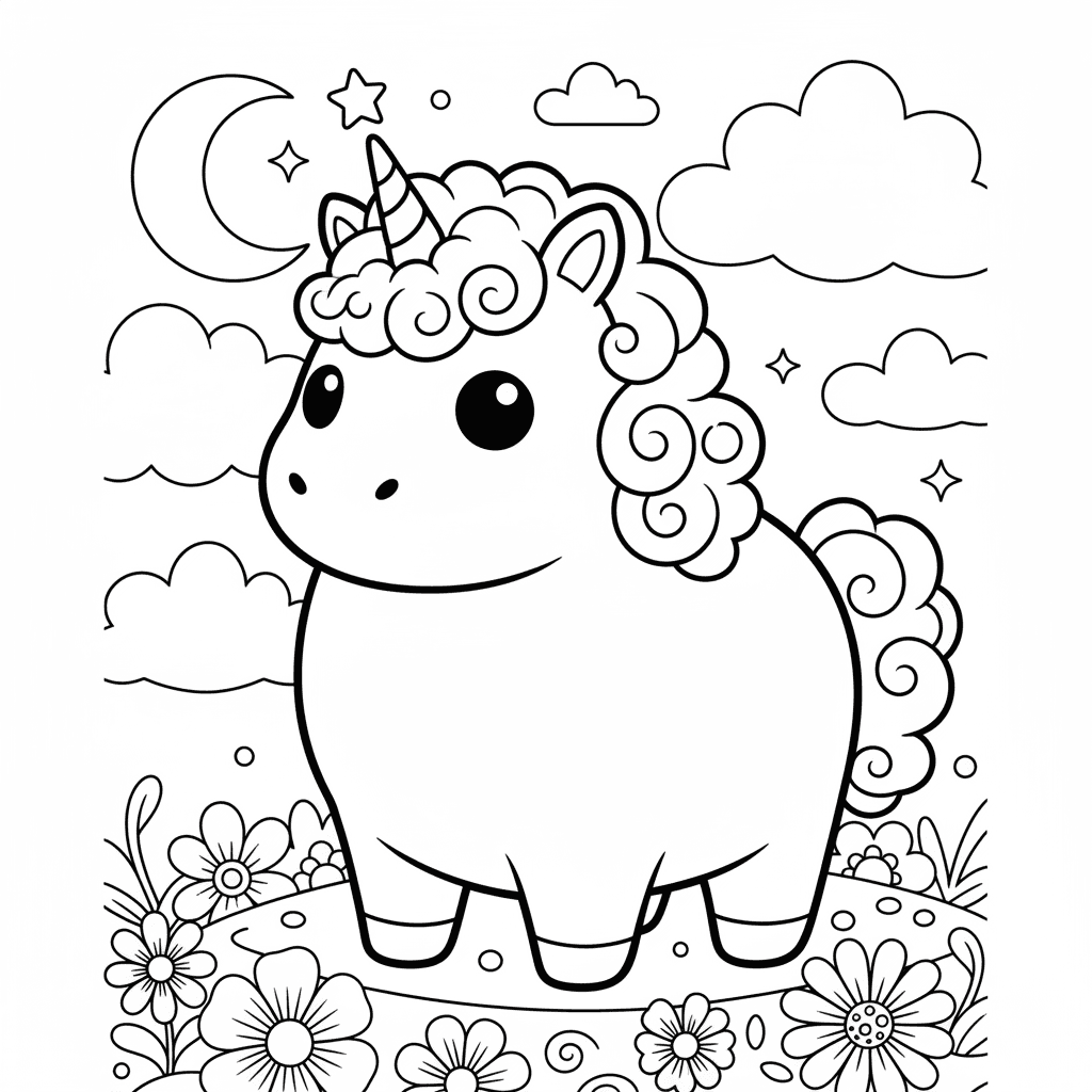 Fat unicorn with black eyes