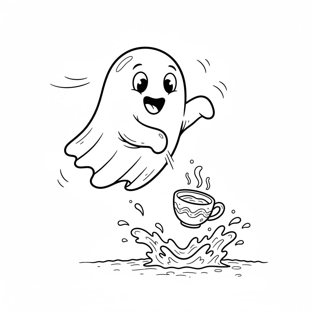 Ghost with a coffee in their hand make it fall and very simple