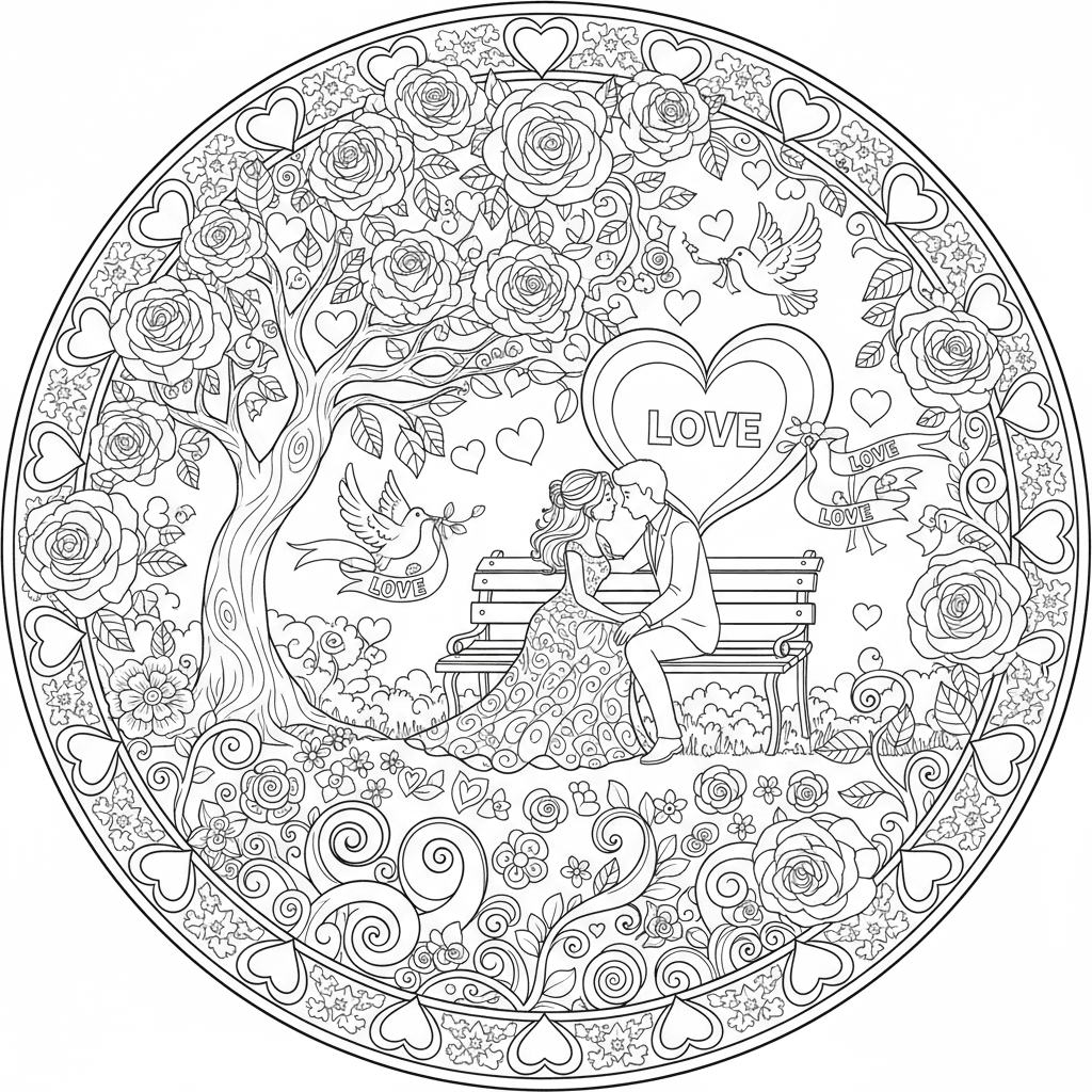 Romantic coloring coloring page