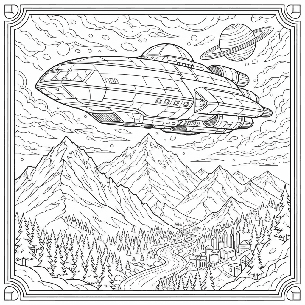 Spaceship over mountains