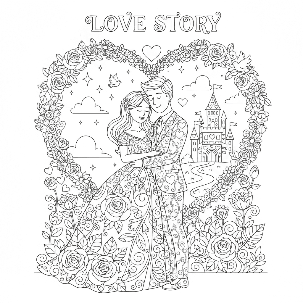 Romantic coloring coloring page