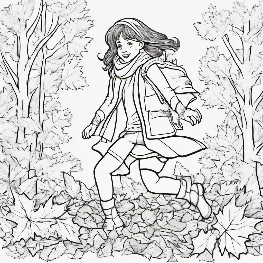 A girl wearing a scarf and boots while jumping into leaf piles