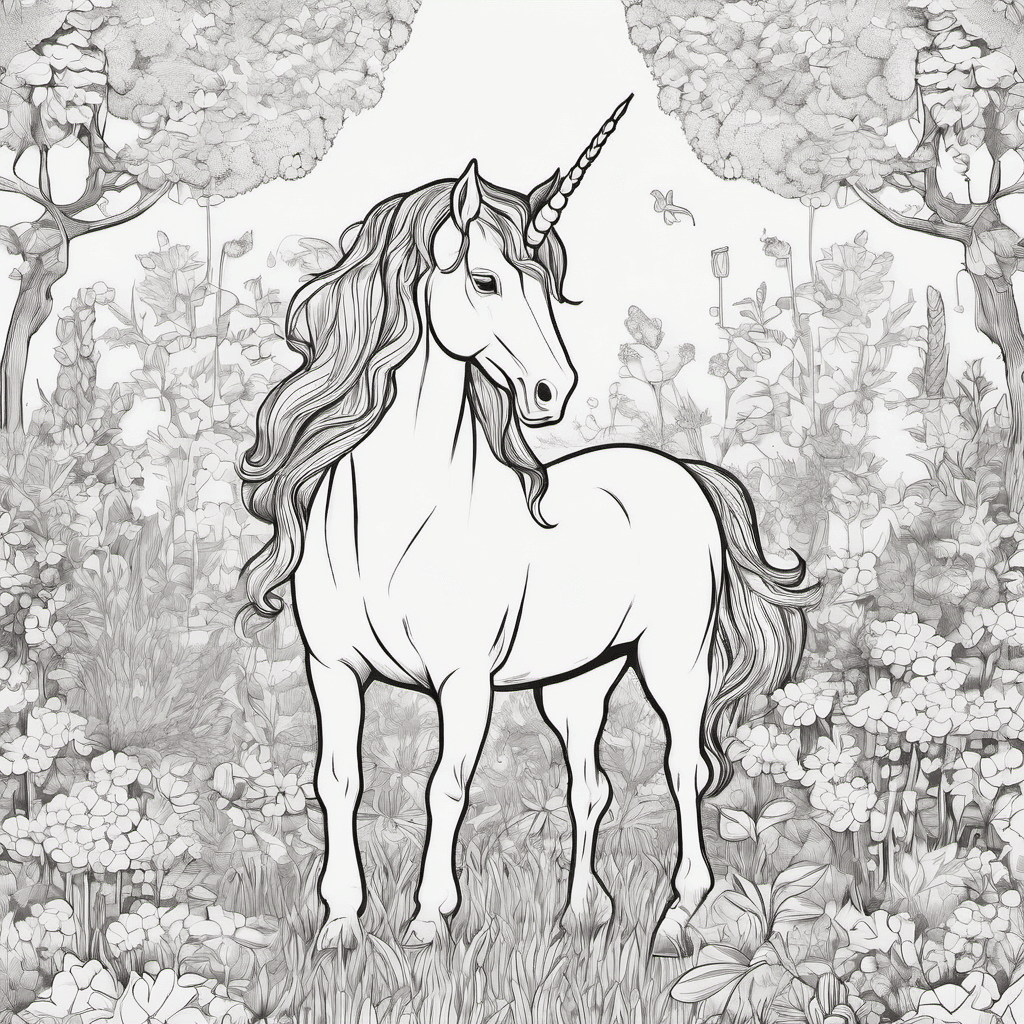 A unicorn in a garden