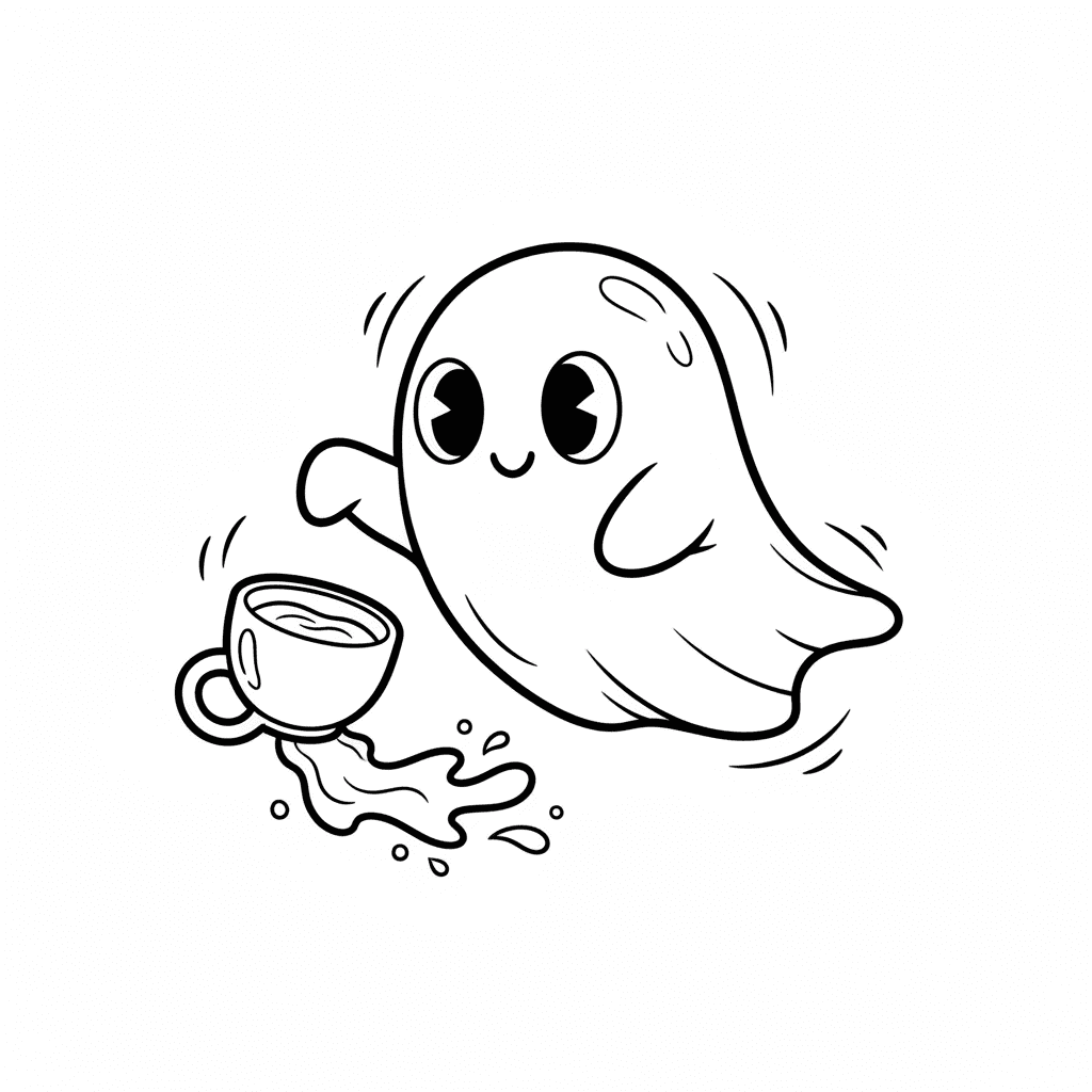 Ghost with a coffee in their hand make it fall and very simple