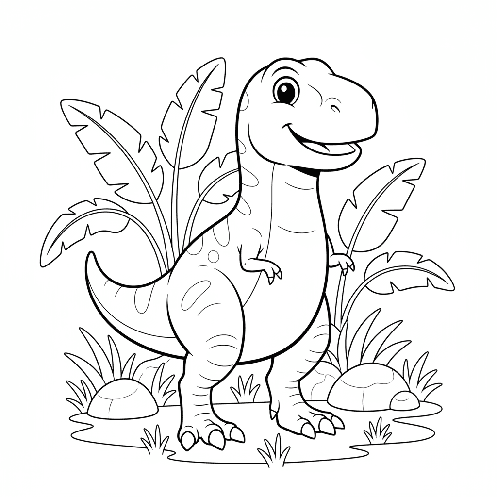 Un adorable T-Rex debout, grand et impressionnant mais gentil, avec une expressi