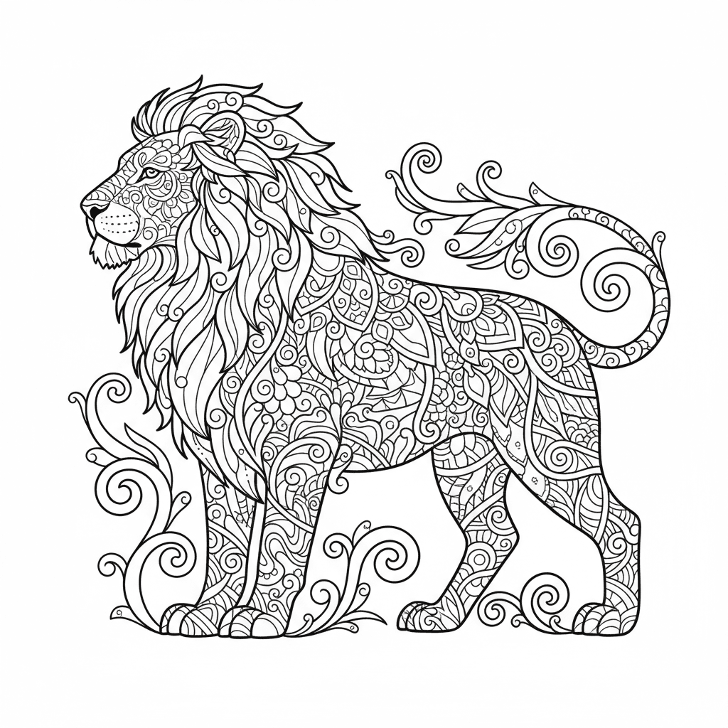 Leon de lado, que el leon sea la mandala. diseño no circular.