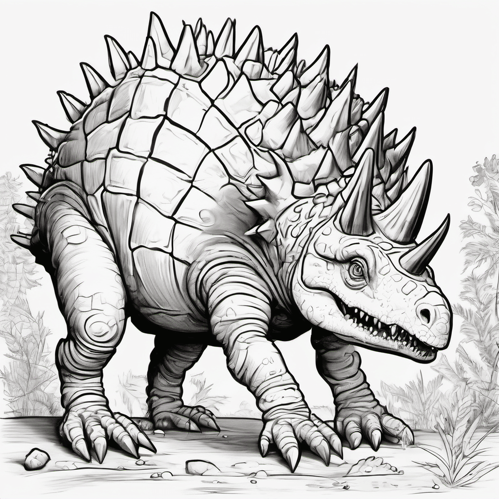 Create a realistic Stegosaurus alphabet coloring page. Show one dinosaur with a