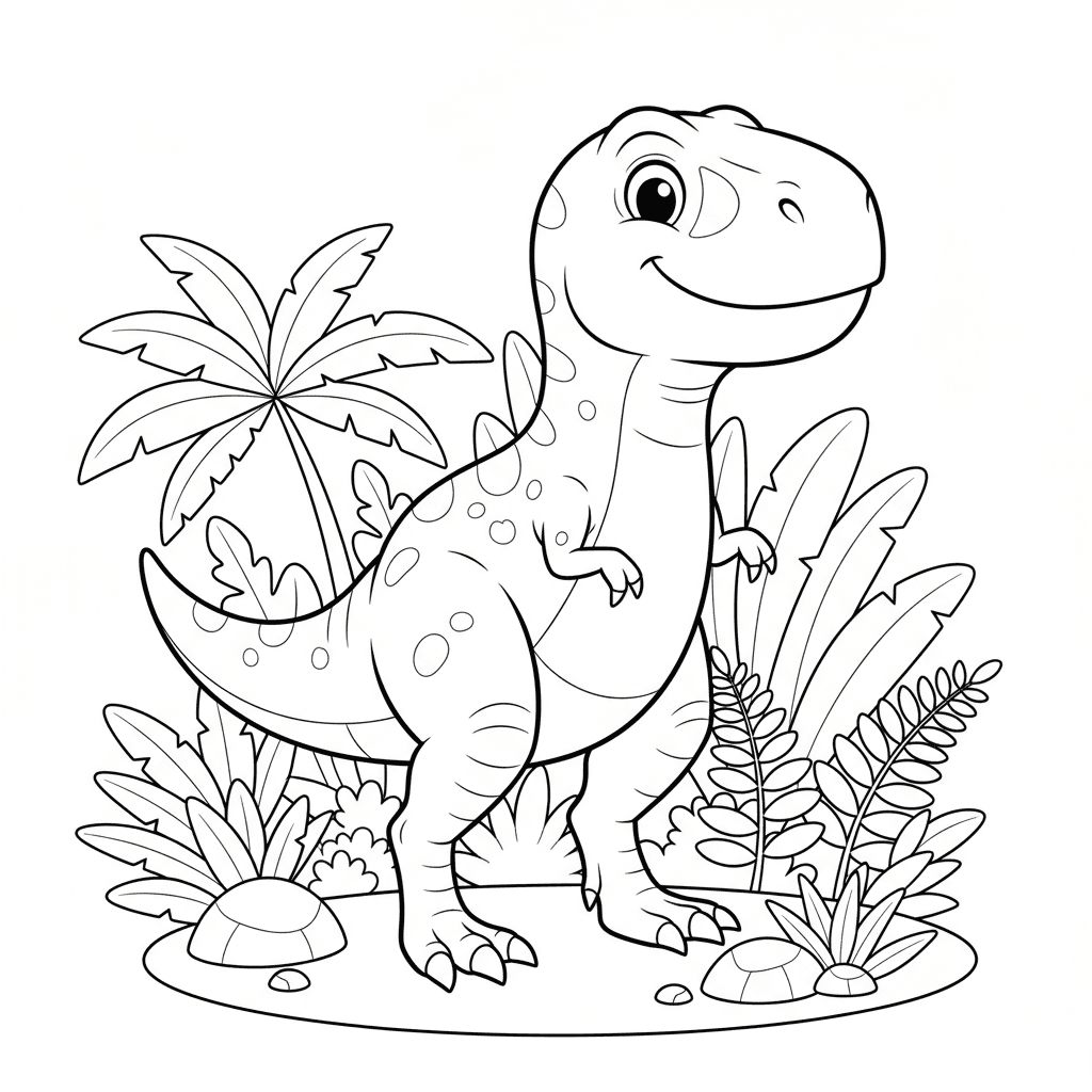 Un adorable T-Rex debout, grand et impressionnant mais gentil, avec une expressi