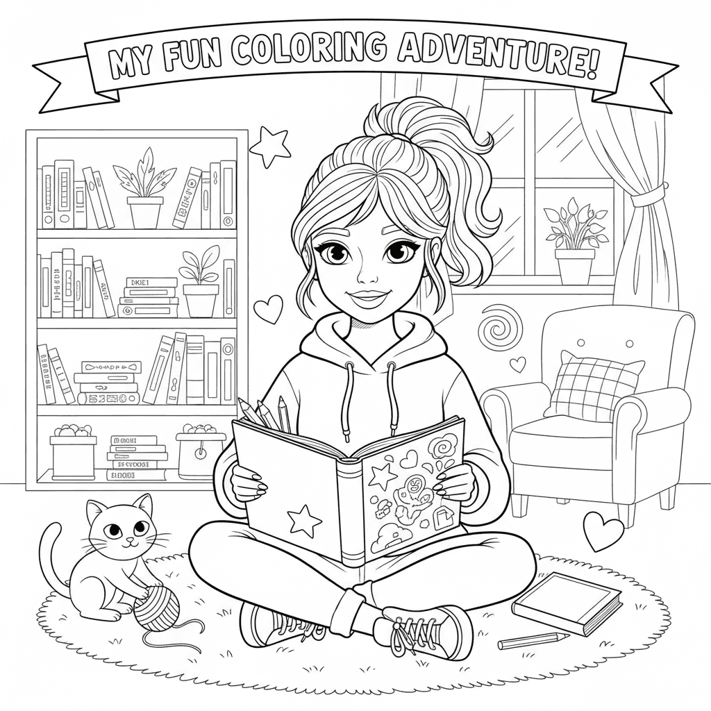 Cute teenager coloring page