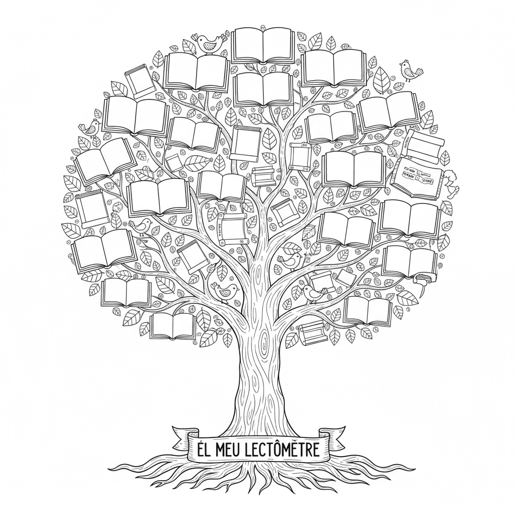 Quiero un lectómetro con forma de árbol, que sea para colorear. Quiero que en al
