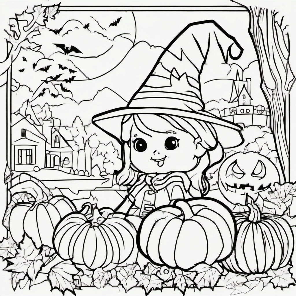 Make a 10-page Halloween coloring book for toddlers ages 2–4. Include big smilin