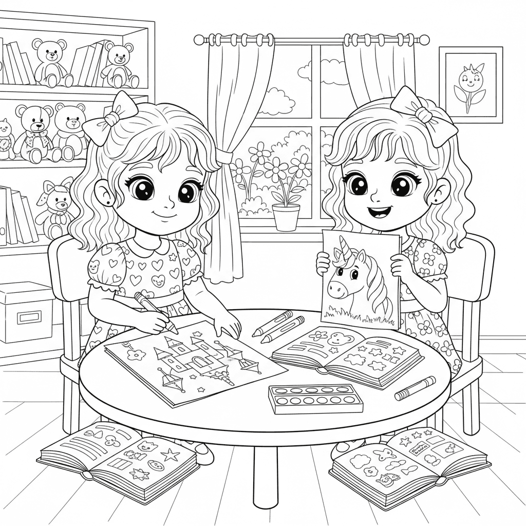 Cute girls coloring page