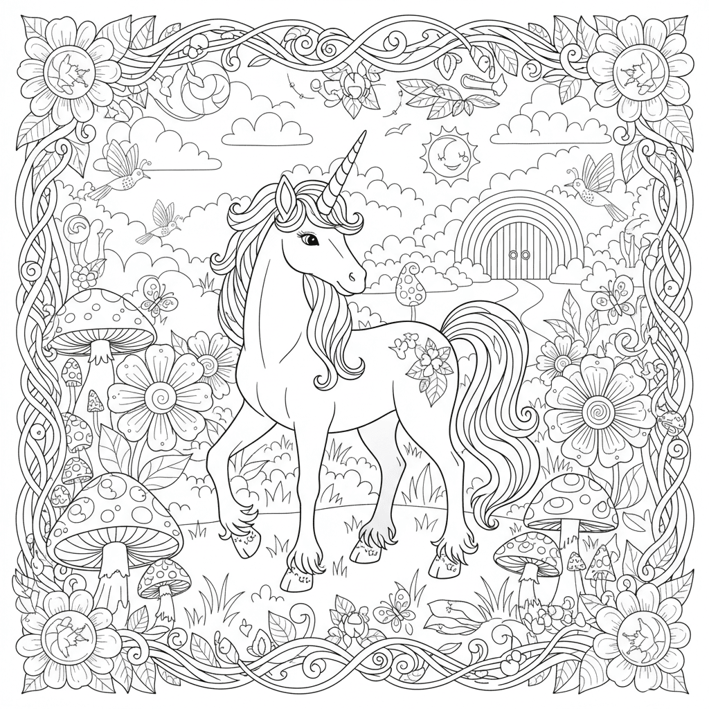 A unicorn in a garden