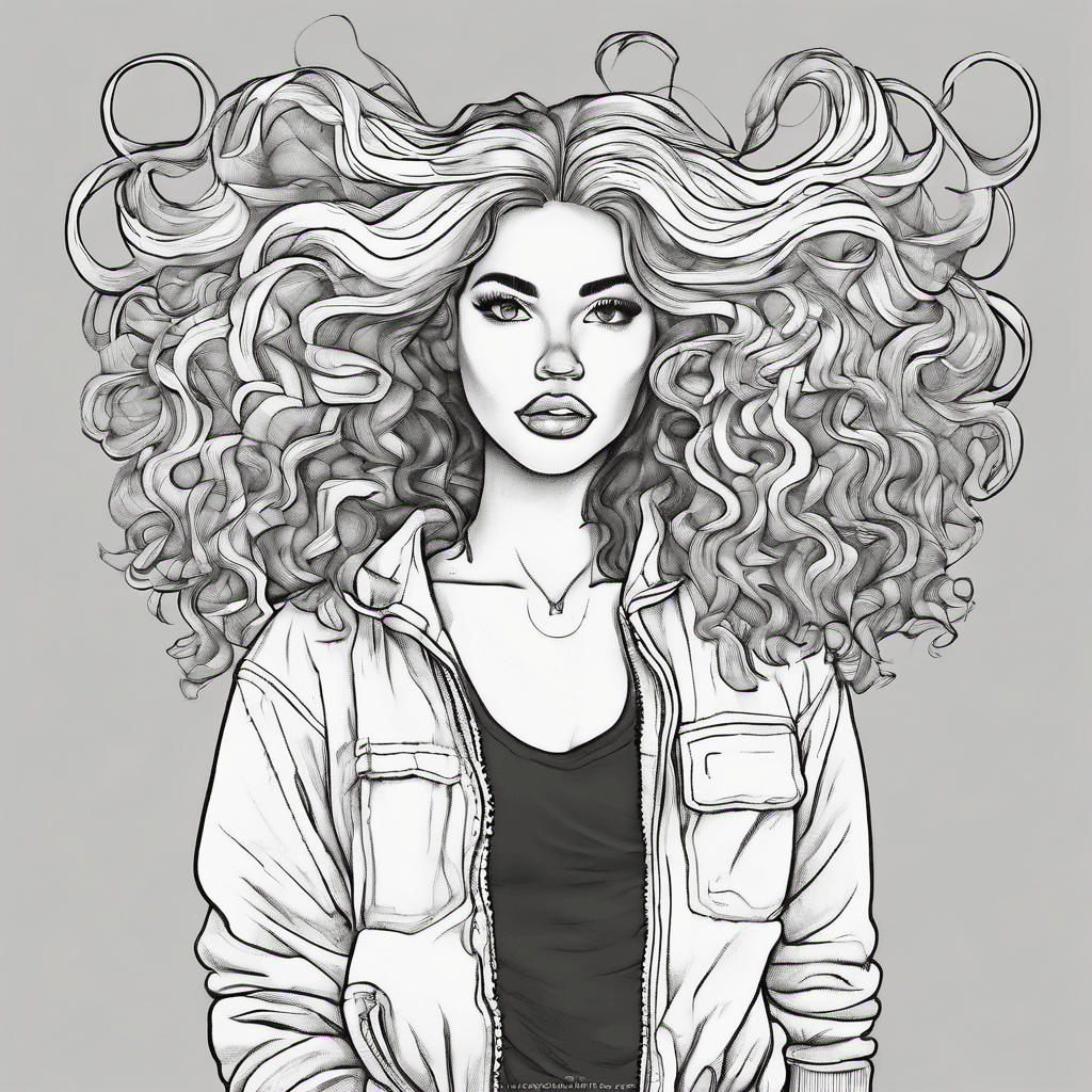 I want a girl that is wearing a shirt and a baggy zip up sweatshirt wearing bagg