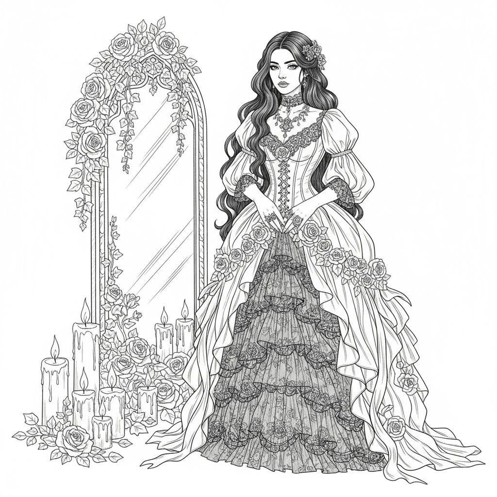 .Gothic woman Elegant gothic woman wearing an elaborate Victorian-inspired gown 