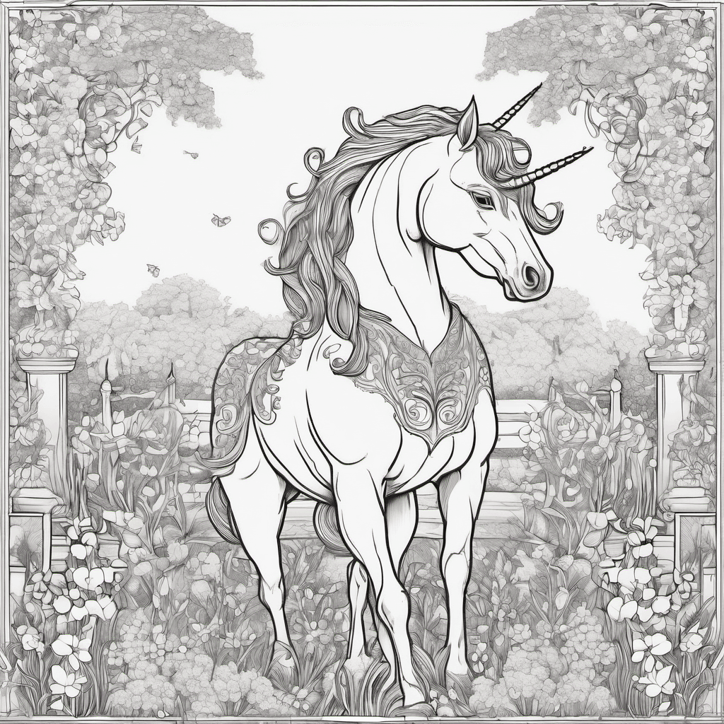 A unicorn in a garden