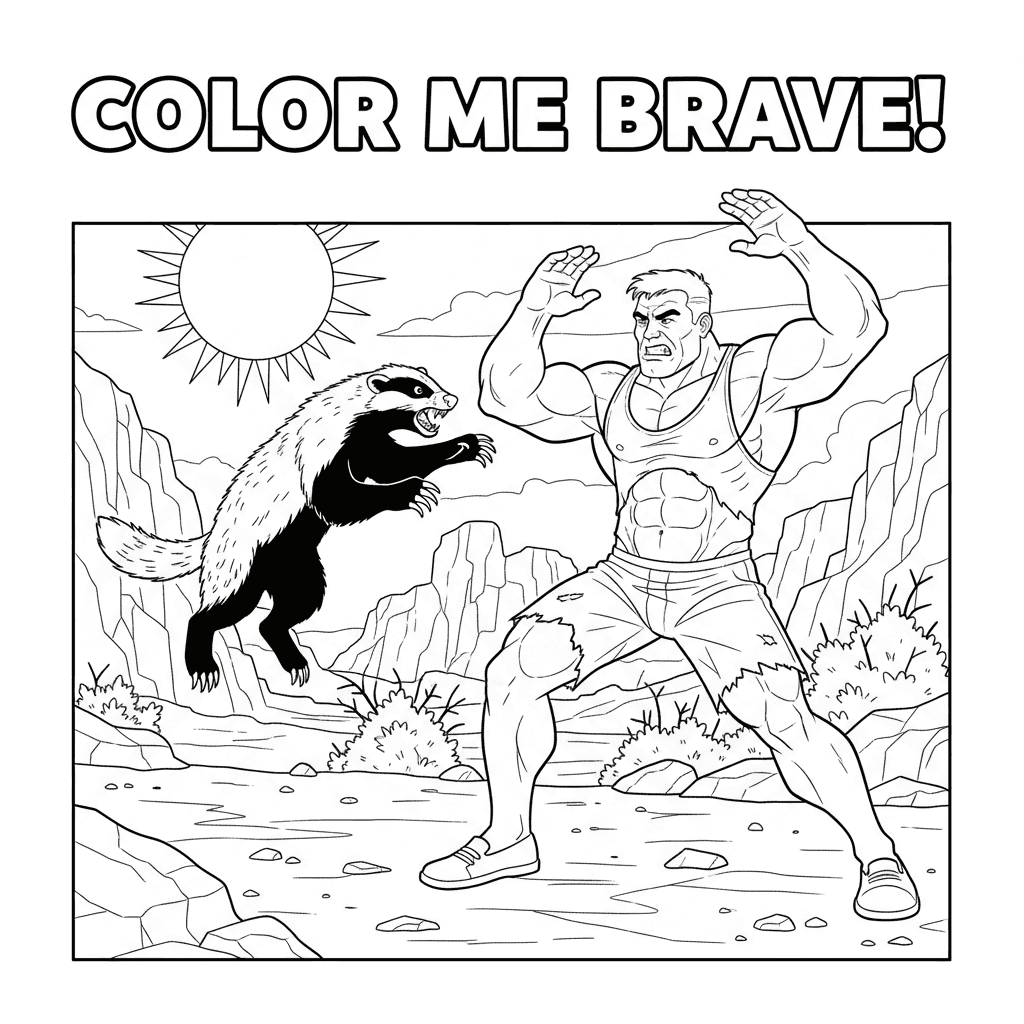 A honey badger attacking a strong man.