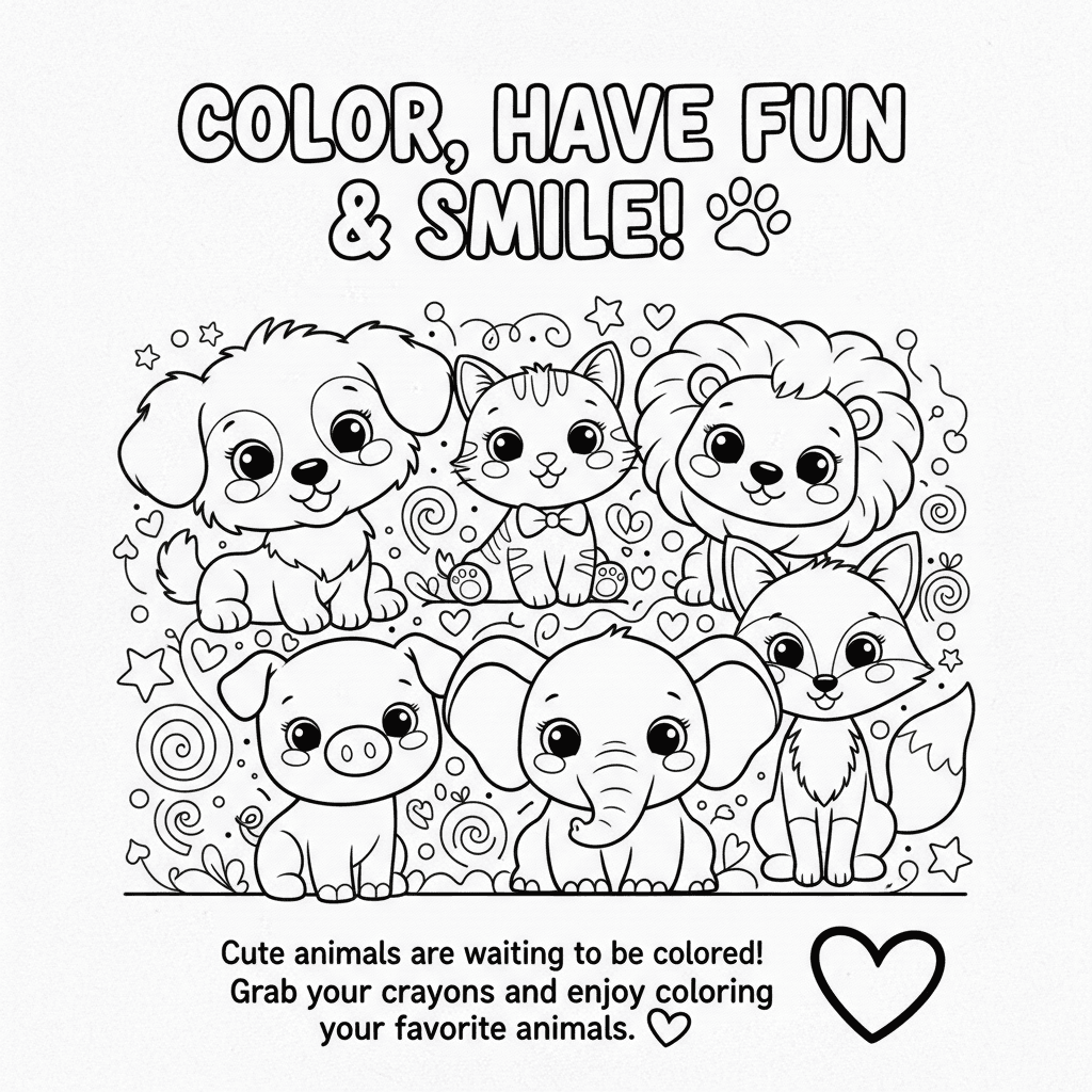 **COLOR, HAVE FUN & SMILE! 🐾** Cute animals are waiting to be colored! Grab you