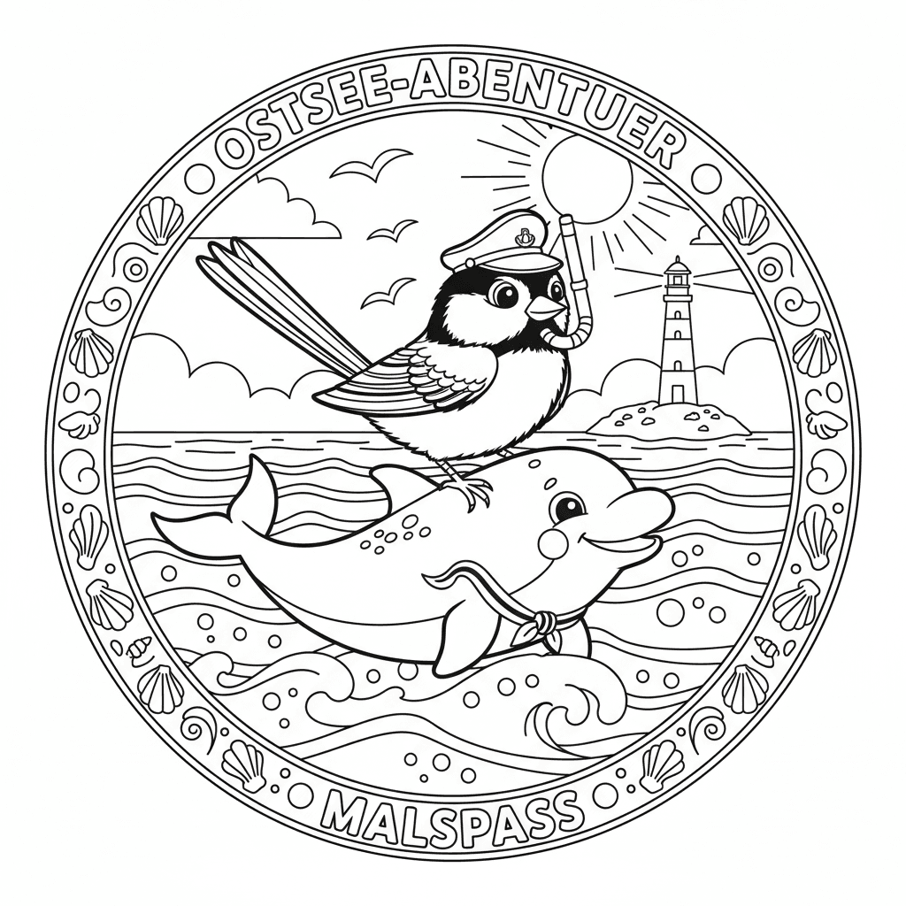 Eine Meermeise am reitet auf einem Schweinswal auf der Ostsee