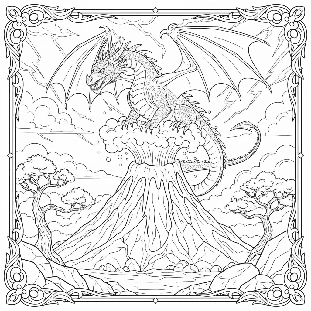 Drache auf einem Vulkan