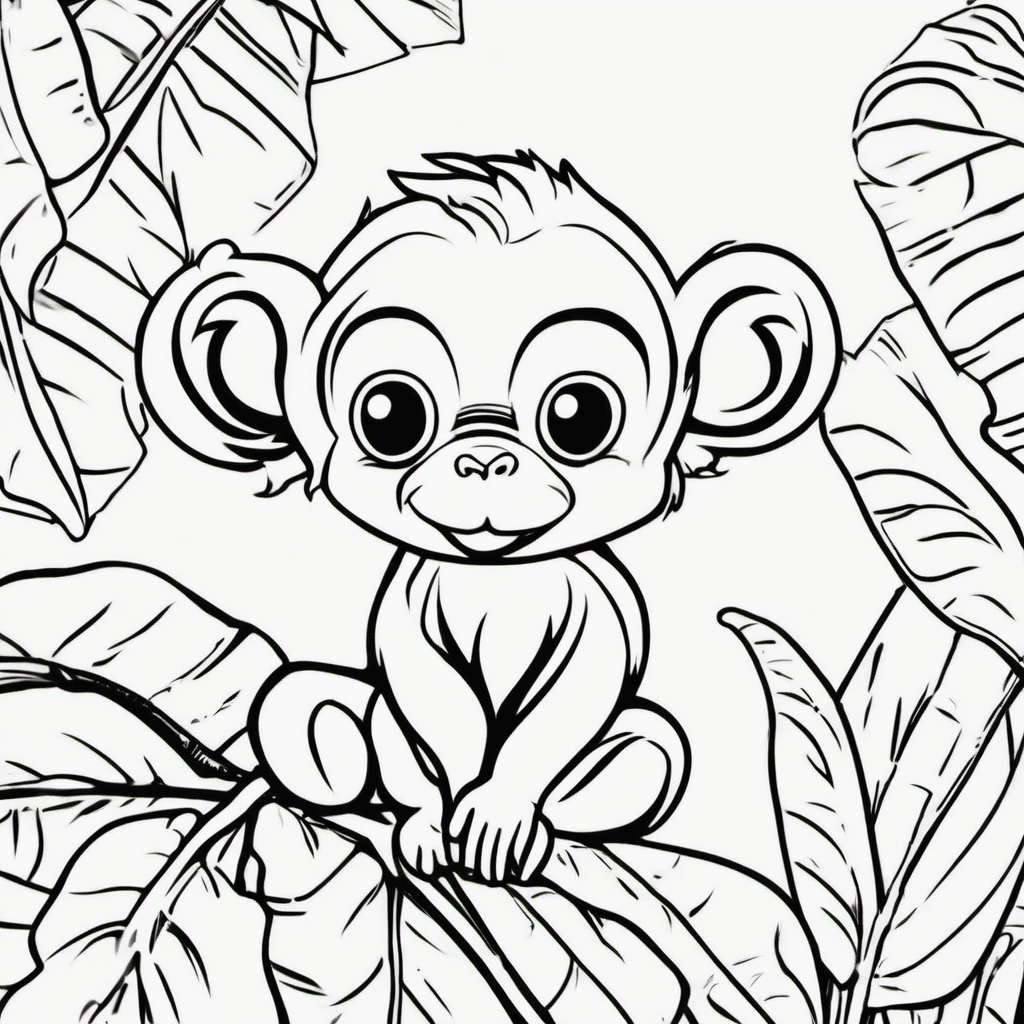 Create an adorable baby monkey coloring page for a children's animal coloring bo