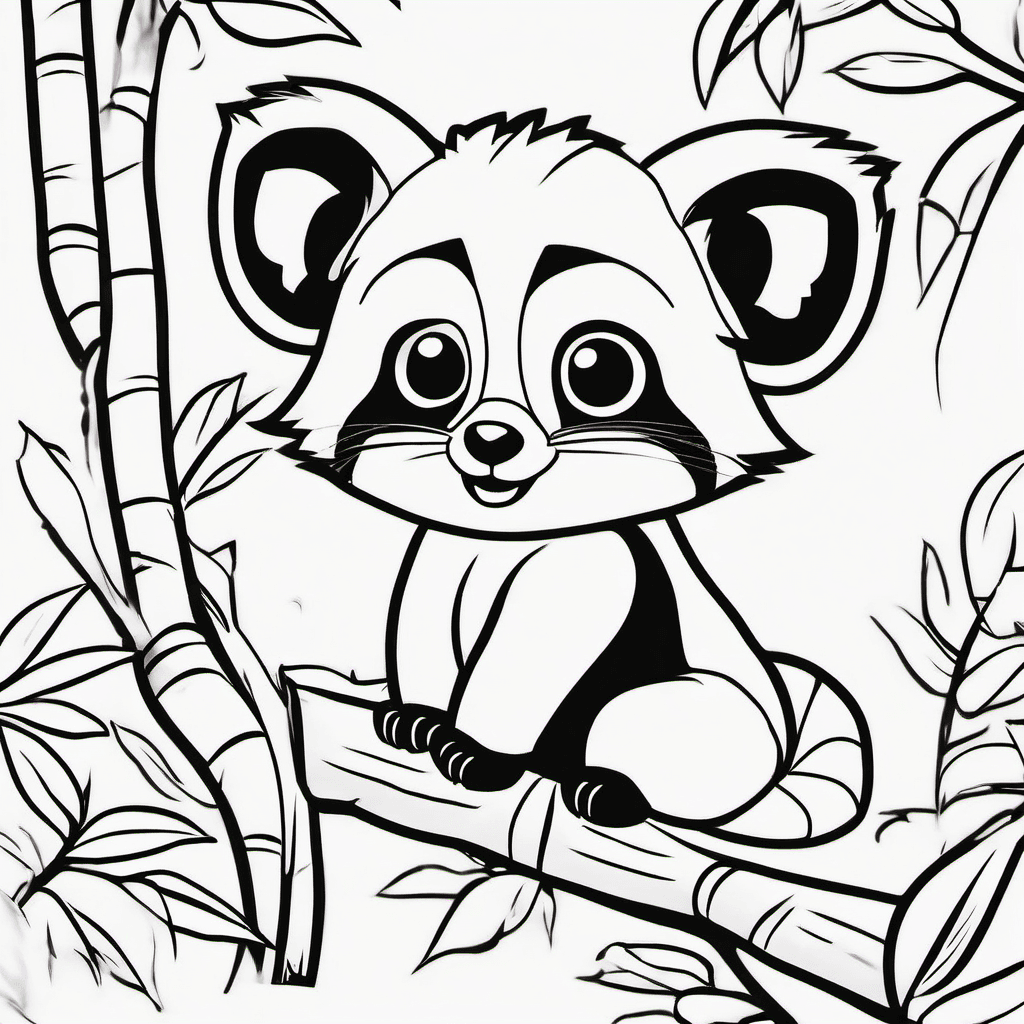 Cute baby red panda sitting happily on a simple tree branch, fluffy body, big fr