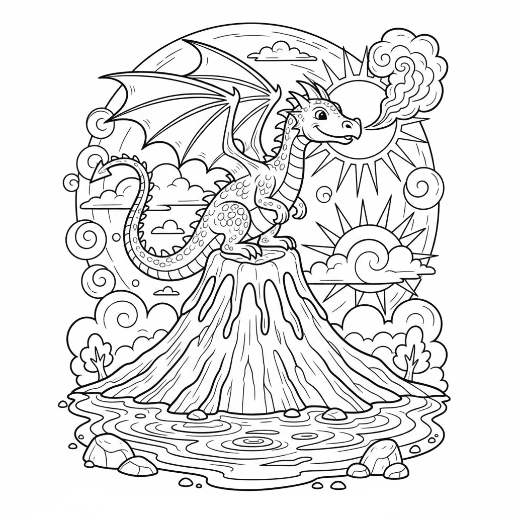 Drache auf einem Vulkan