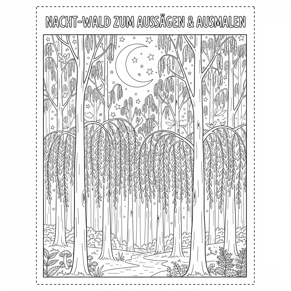 Wald hochkant zum ausschneiden und ausmalen. wald soll aus erlen und weiden best
