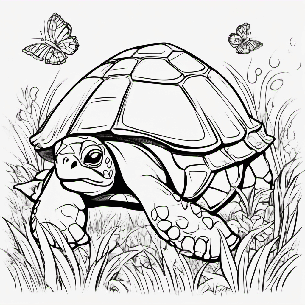 Create an adorable baby turtle coloring page for a children's animal coloring bo