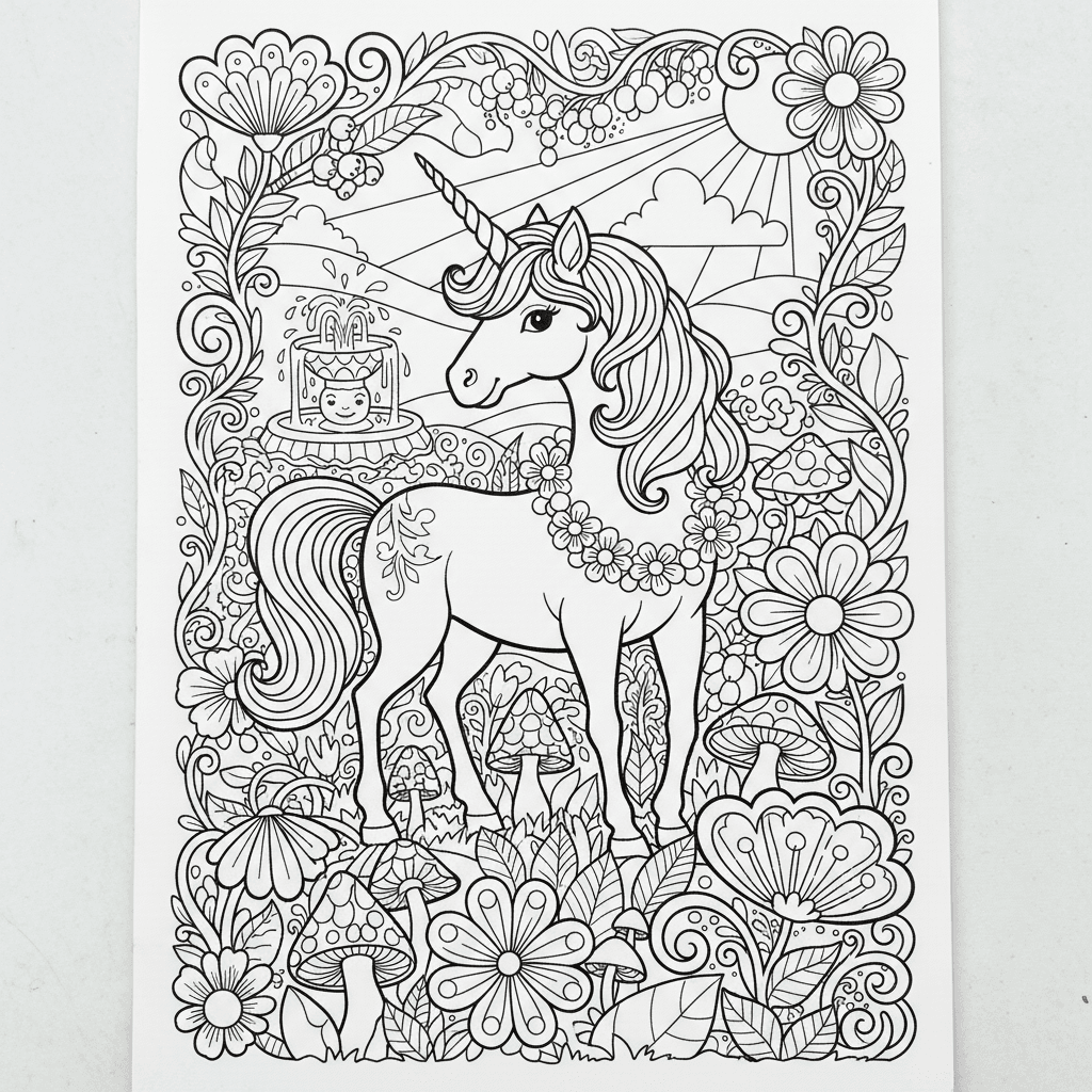 A unicorn in a garden