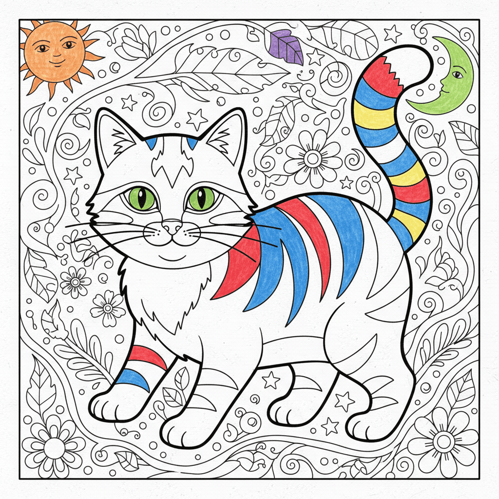 Make the cat with coloring also