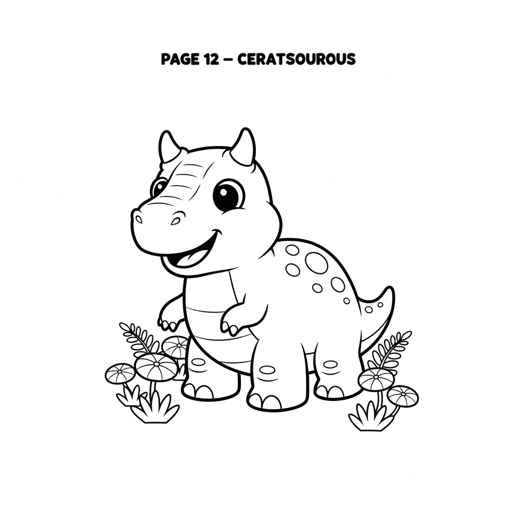 PAGE 12 — CERATOSAURUS Create ONE single printable preschool dinosaur coloring p