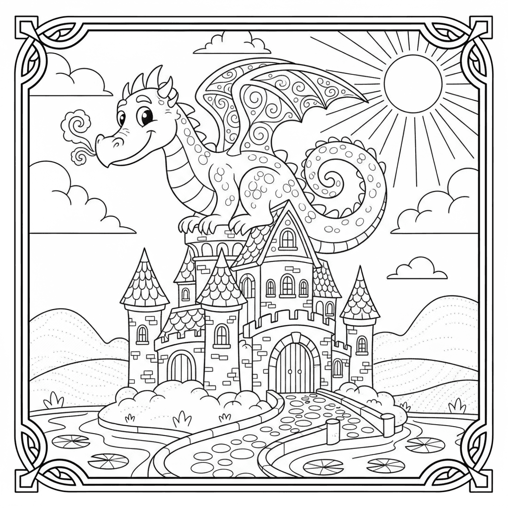 Dragon with castle